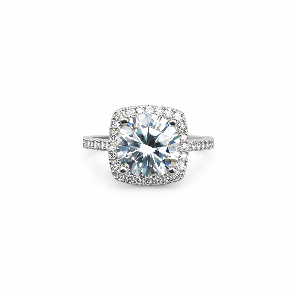 3.92 CT Moissanite Diamond Solitare Pavé Halo Ring - Picture 1 of 5